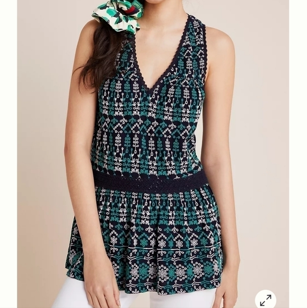 Maeve By Anthropologie-NWT- Cammie Embroidered Peplum Top-Size Small - Picture 5 of 17